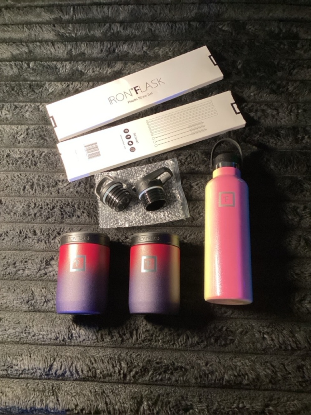 LOT Iron Flask Gradient Water Bottle + Can Cooler Set - Plus Straws & Brushes